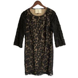Thread Junior's Womens Black Lace Sheath Long Sleeve Mini Sheer Overlay Dress M